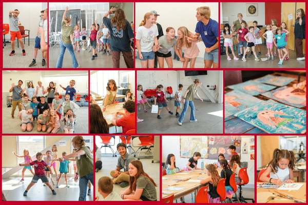 Collage of photos from kids art camp.